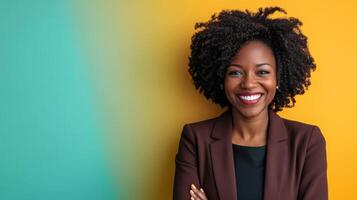 Confident Middle-Aged Black Businesswoman Smiling for Professional Use photo