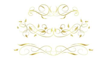 abstract floral frame and page design decoration element set isolated on white background. golden calligraphy swirl lines vector