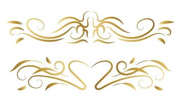 golden swirl lines graphic design element set isolated on white background. decorative text dividers and frame border vector