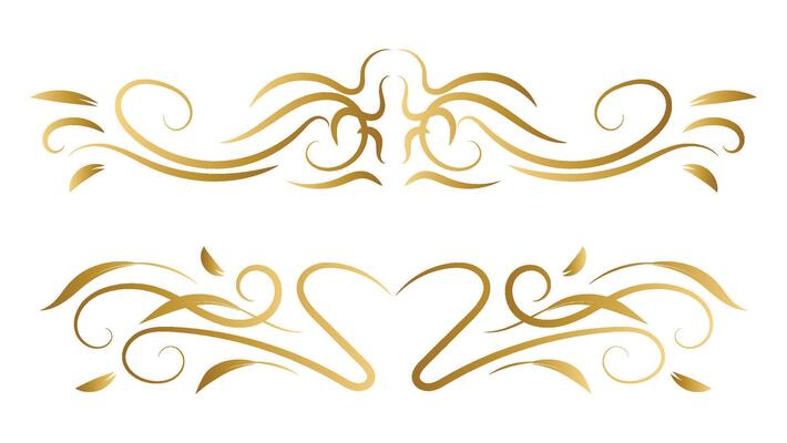 golden swirl lines graphic design element set isolated on white background. decorative text dividers and frame border