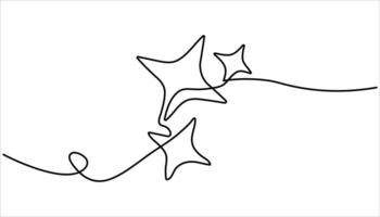Star continuous one line drawing illustration. Hand draw doodle stars in one continuous line arts style. vector
