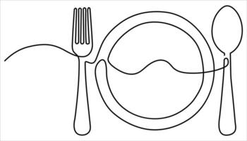 Cutlery set continuous one line art drawing illustration vector