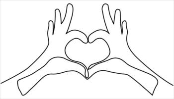 Female hands showing a heart shape continuous one line drawing vector