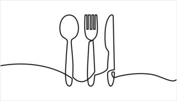 Knife and fork continuous one line drawing illustration vector