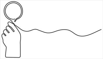 Hand holding a magnifying glass continuous one line drawing illustration vector