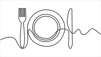 Tableware continuous one line drawing illustration vector