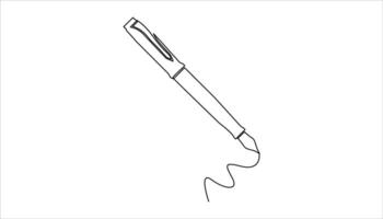 Fountain pen continuous one line art drawing illustration. Linear stylized vector