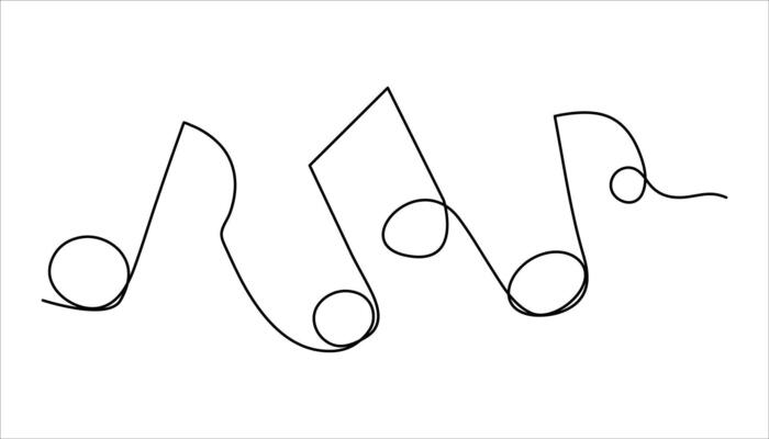 Music note and treble clef continuous one line art drawing illustration