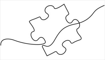Puzzle continuous one line art drawing illustration vector
