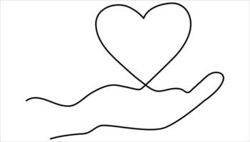 Hand holding heart continuous one line art drawing illustration vector