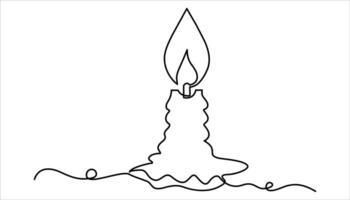 Minimalist continuous one line drawing of burning candles. Line art vector