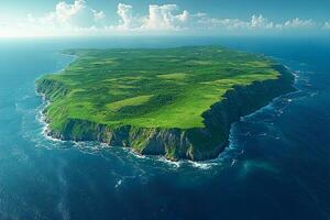 Aerial View of Lush Green Island Surrounded by Ocean Waves photo