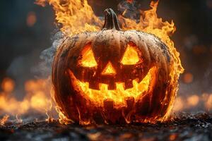 Fiery Halloween Pumpkin with Flames for Festive Design and Decor photo