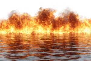 Fiery Inferno Reflected on Water Surface for Dramatic Visual Effects and Backgrounds photo