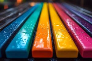 Vibrant Colored Rectangular Objects with Water Droplets for Design and Art Projects photo