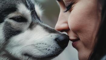 A Tender emotional connection between pet and owner, showcasing devoted love and loyal bond in close up view photo