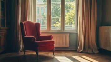 empty chair by window, symbolizing feelings of loneliness and longing photo