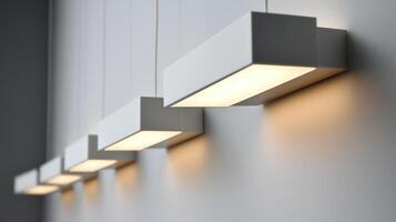 Efficient modular lighting system enhancing modern workspace with energy conscious design. photo