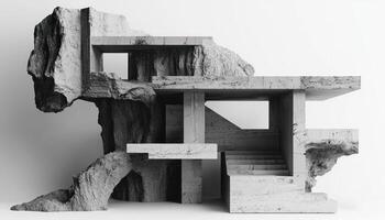 Experimental modular design featuring unconventional shapes and unique textures in studio setting photo
