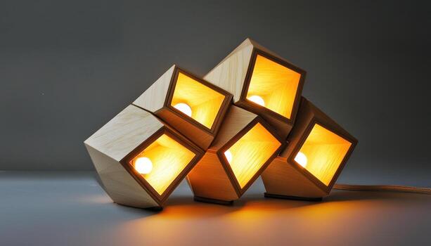 Modular lamp with geometric shapes and adjustable configuration, perfect for contemporary design in bedside table setting photo
