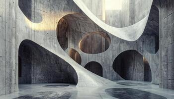 Experimental modular design with unconventional shapes and unique textures in studio setting creates captivating atmosphere photo