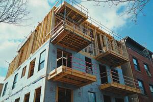 Multi story modular apartment construction with balconies showcases progress and housing flexibility photo