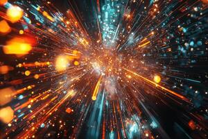 Dynamic light trails create abstract concept of modular technology and scalable networks photo