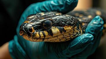snake with scale burns is being treated by wildlife professional. care and attention highlight importance of wildlife photo
