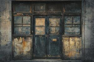 Desaturated color old wooden door soft worn surface vintage architecture looks mysterious photo