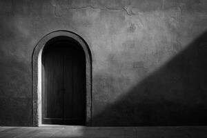 Simple doorway desaturated tones muted shadows minimal architectural with strong light and shadow create calm and quiet mood photo