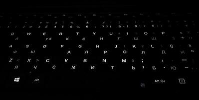 Mysterious closeup of a dark keyboard with subtly glowing keys, ideal for tech, blogging, or cybersecurity concepts. photo
