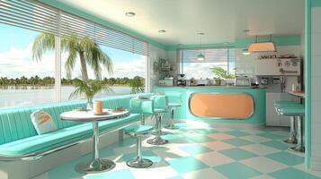 Retro Diner Interior Design Turquoise and Peach 50s Style Ocean View photo