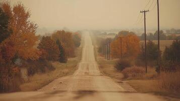 Scenic Autumn Country Road Long Dirt Road Through Golden Fields and Trees photo
