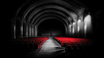 Grand Hall with Red Seats Architectural Interior Monochrome Photography photo