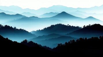 Serene Blue Mountainscape Misty Peaks and Rolling Hills Landscape Photography photo