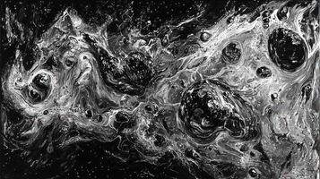 Abstract Black and White Fluid Acrylic Painting Swirling Marble Texture Modern Art Design photo