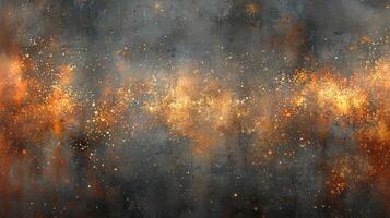 Abstract Cosmic Nebula Texture Gold Orange and Gray Splashes on Dark Background photo