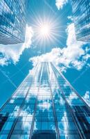 Sky and clouds in the sky above a skyscraper photo