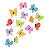 Group of butterflies in flight. Composition of colorful tropical insects flying. Butterfly collection isolated on white background. vector