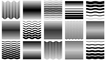Black halftone seamless pattern horizontal stripes set. Abstract striped fade background. Wavy and straight gradient border collection. vector