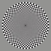 Round checkered design element isolated on white background. Optical spiral illusion pattern. vector