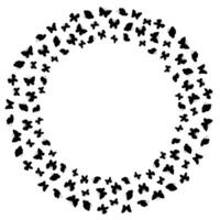 Cute butterflies silhouette round frame. Flying summer insects round border isolated on white background. vector