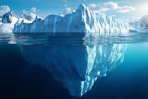 Huge iceberg floating with hidden danger underwater in arctic ocean photo