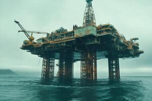 Offshore oil rig extracting fossil fuels in the ocean photo