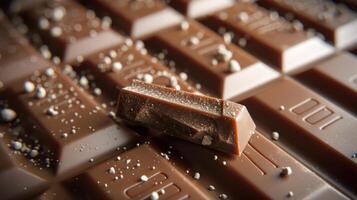 A close-up shot of a delicious chocolate bar with sugar crystals photo