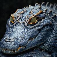 A crocodiles eye and jaw are in sharp focus in this close-up image photo