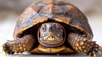 Close-up of Eastern Box Turtle with extended head, legs, intricate shell photo