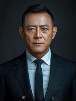 A man in a suit looks at the camera with a serious expression photo