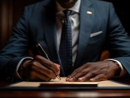 Man signing a document with a pen photo