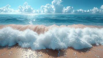 A close-up view of a wave crashing on the shore photo